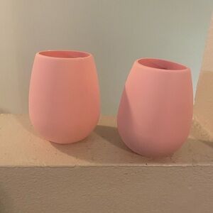 Odeme. Pink Silicone Stemless Tumblers Wine Glasses - Set of 2. Drawstring Pouch